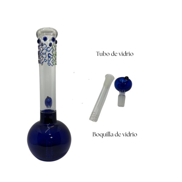 Bong de vidrio con acabado redondo color azul de 28 cm - Imagen 4